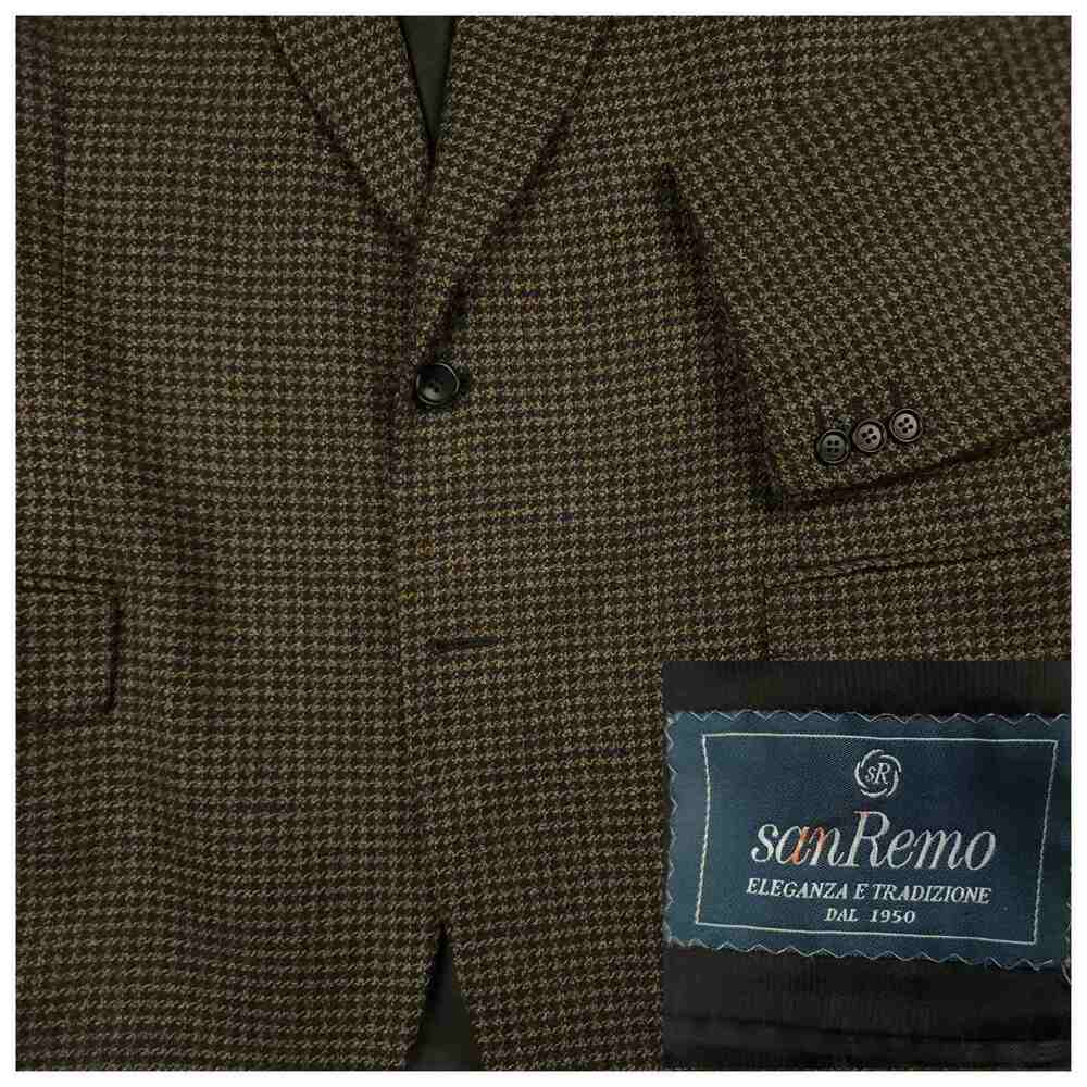 San Remo Italy Sport Coat Mens 46L Ivy Style Houndstooth Italian Wool Wide Lapel